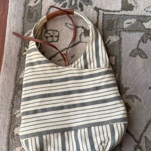 Lucky Brand Mia Cream and Moss green Striped Hobo Bag